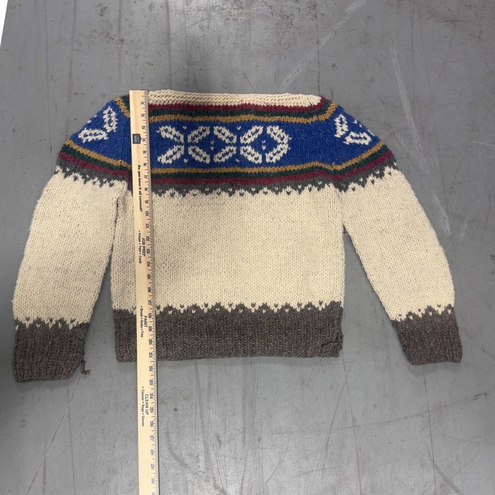 Handmade Nordic Fair Isle Alpaca Wool Knit Sweater Cream Chunky Pullover - Picture 2 of 6